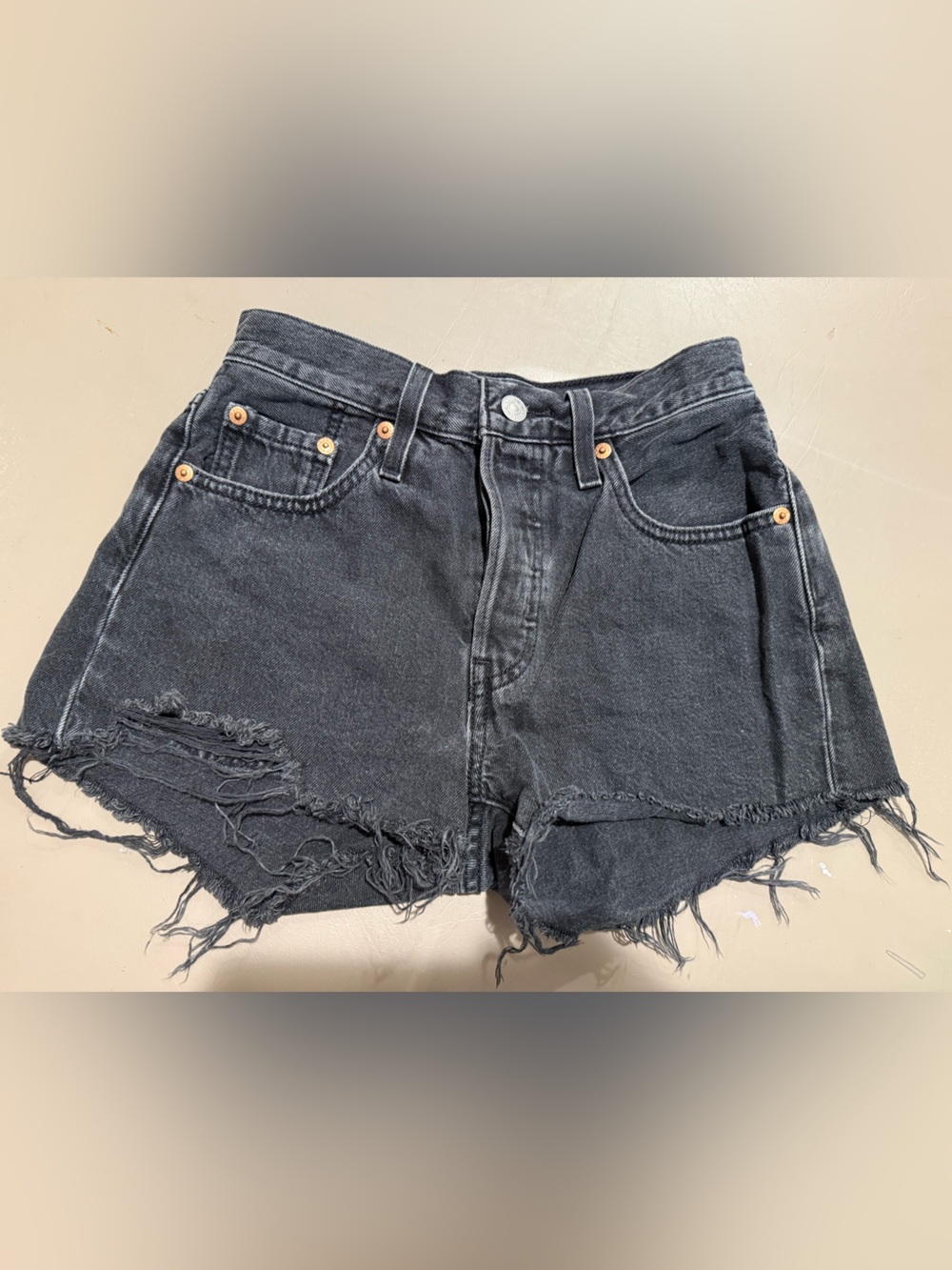 Levi’s High Waist Distressed Black Shorts 24